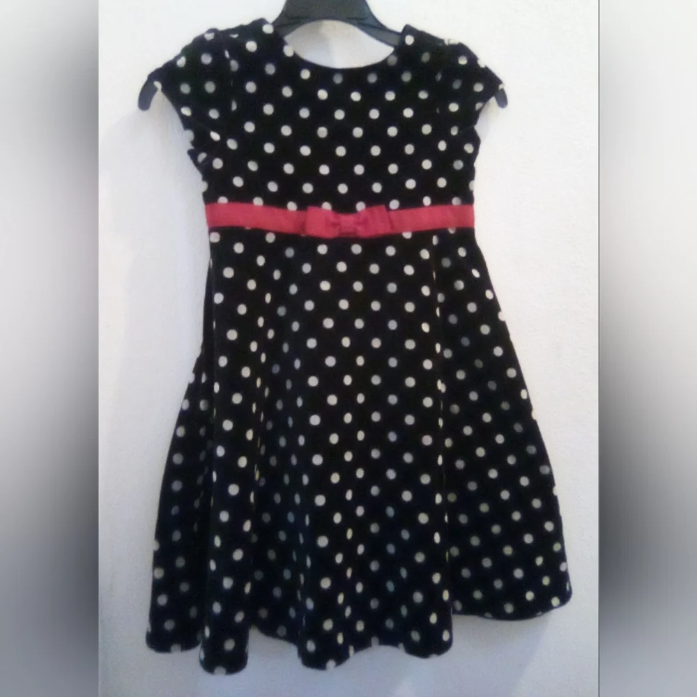 Gymboree Velvet Polka Dot Fit and Flare Dress 100% Cotton Size 6 Ribbon Coquette